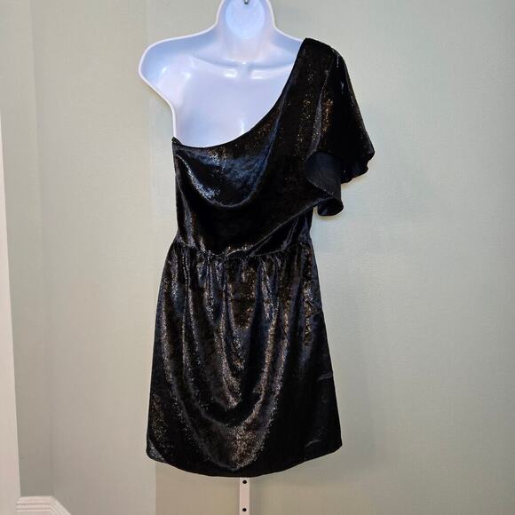 7 For All Mankind One Shoulder Dress Metallic Velour Black Womens Size Med Party - Picture 12 of 14